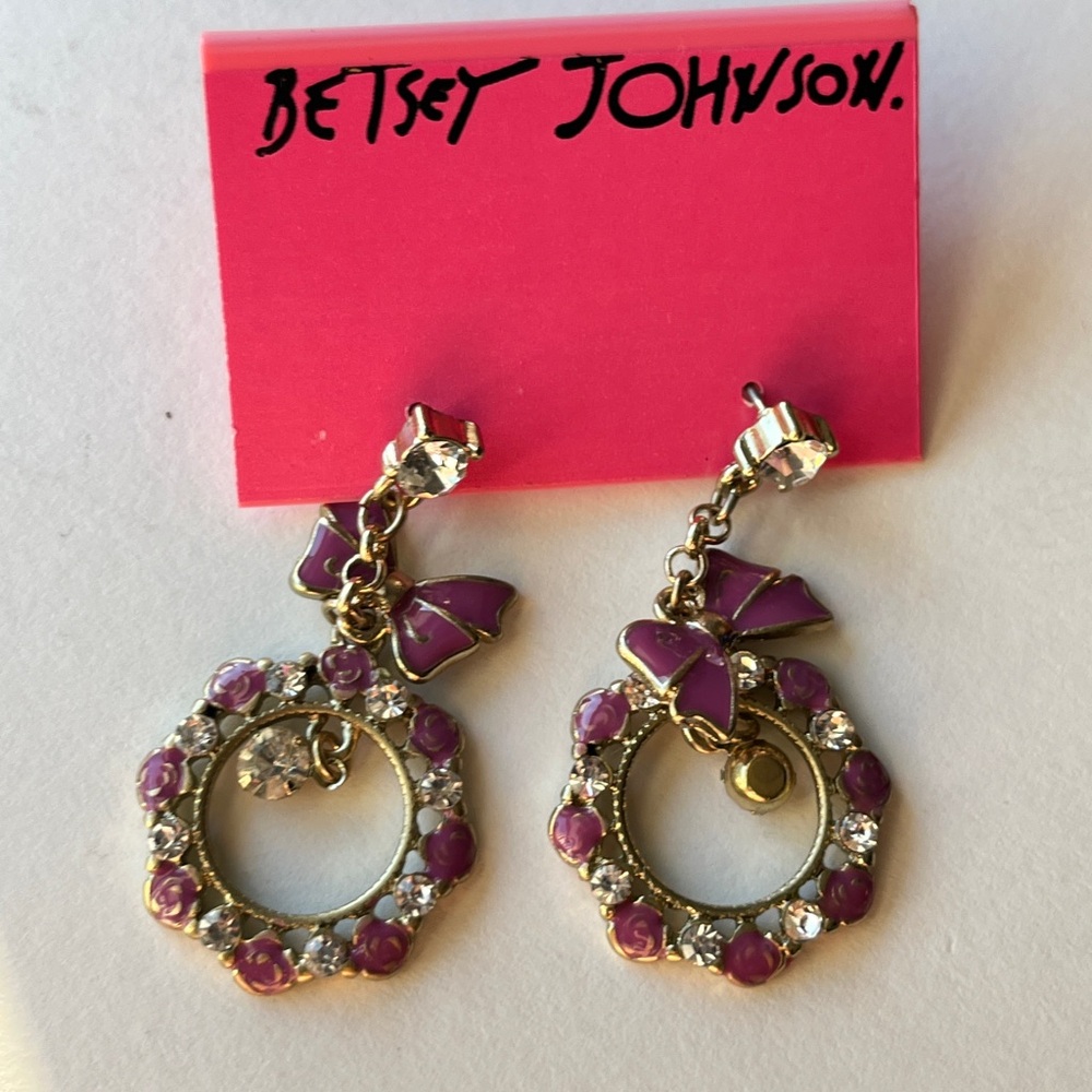 Betsey Johnson Pink and Silver Bow Earrings